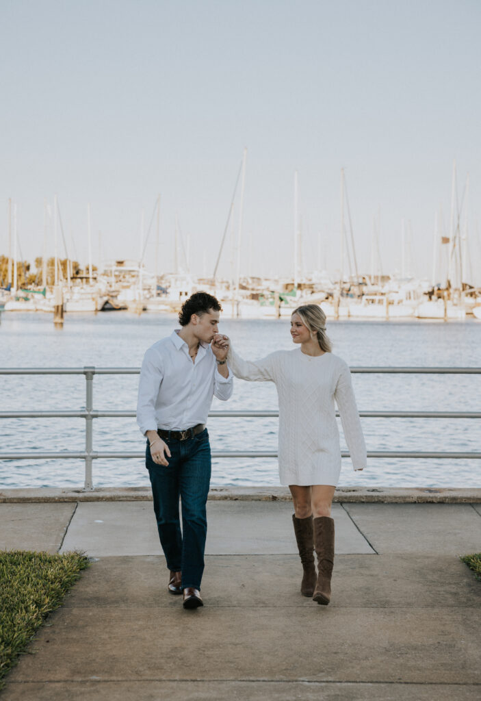 Couple taking engagement photos in St. Pete Florida 