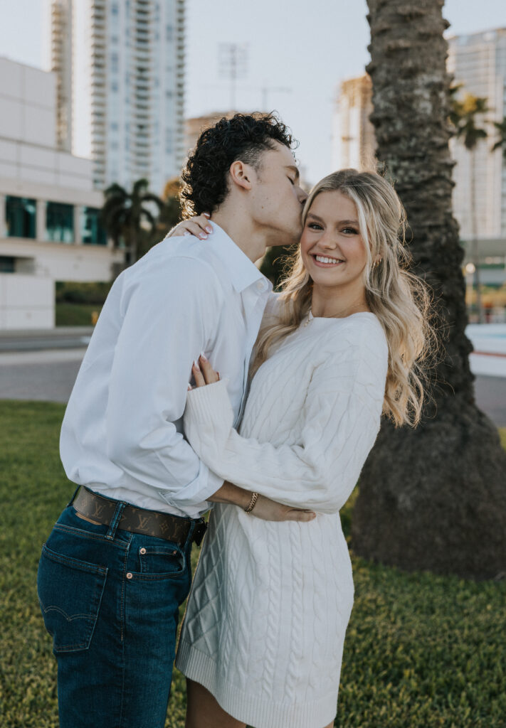 Couple posing for engagement photos