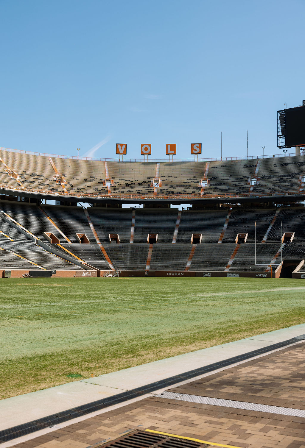 Empty Neyland Stadium field and seating in Knoxville Tennessee before surprise proposal